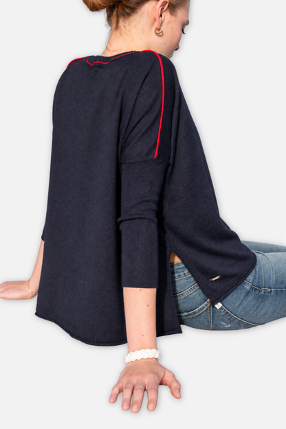 Catalina Crew Sweater - Navy & Red Contrast