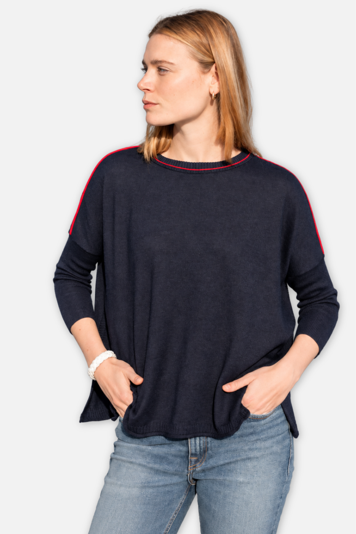 Catalina Crew Sweater - Navy & Red Contrast