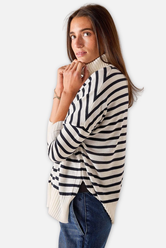 Catalina Turtleneck Sweater - White & Navy Stripe