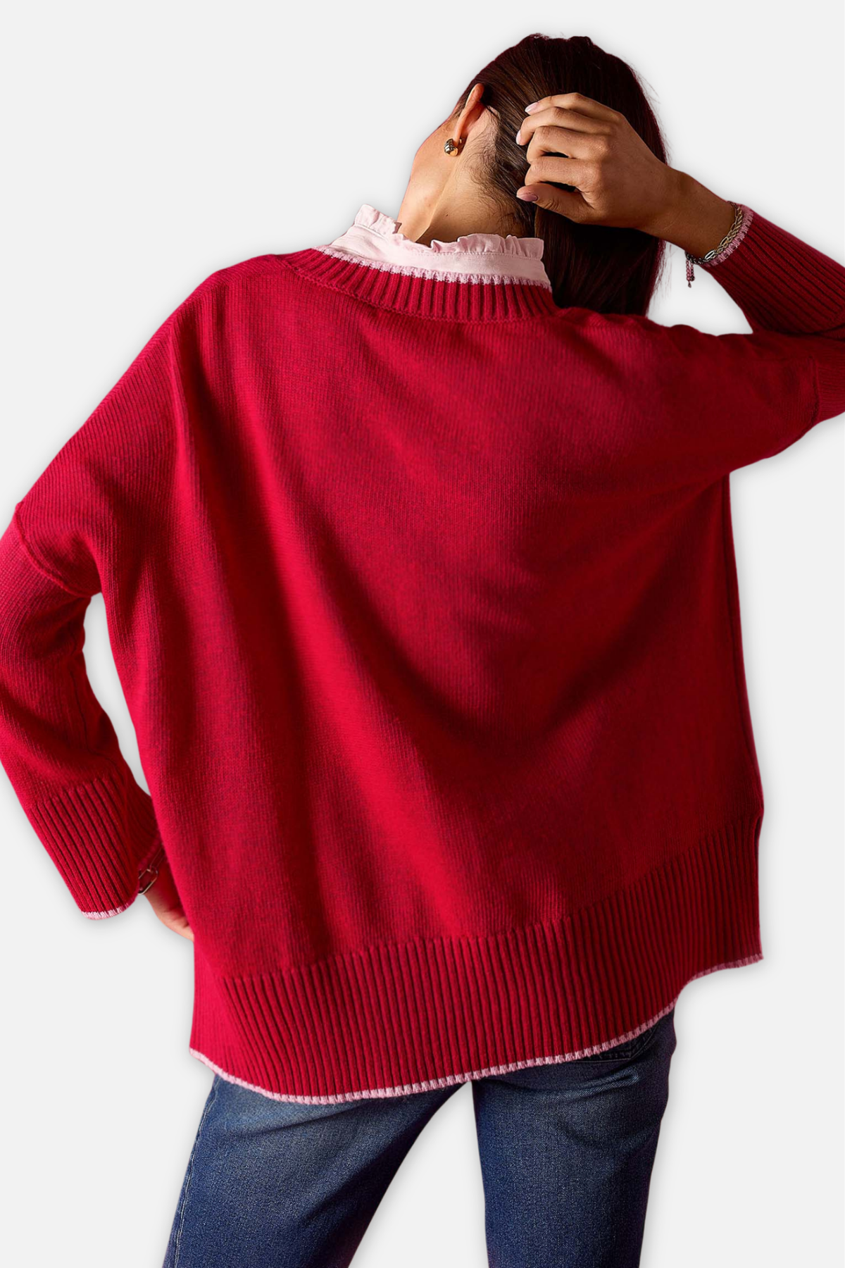 Montauk V Neck Sweater - Raspberry & Pink