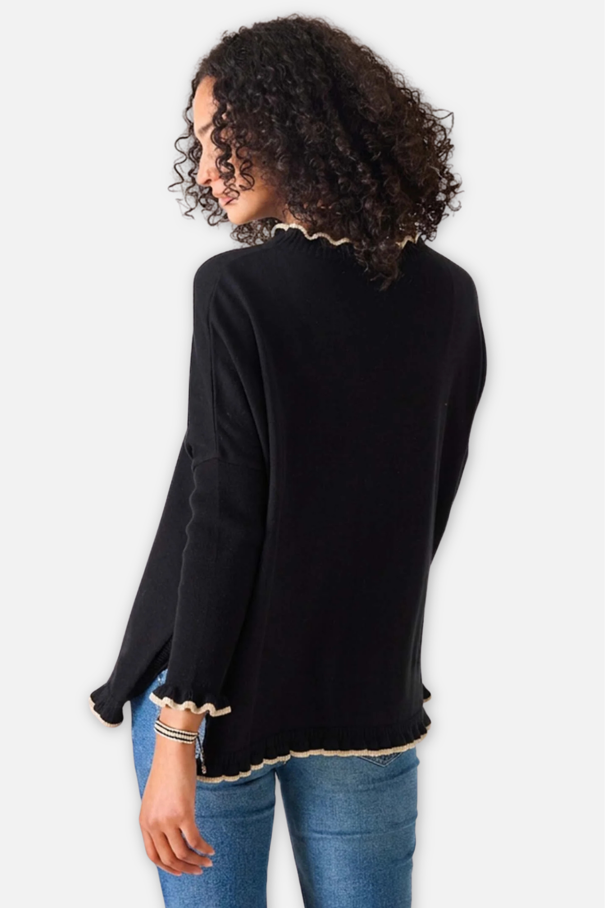 Catalina Ruffle Sweater - Black & Taupe