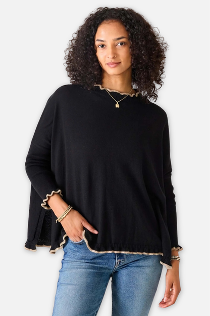 Catalina Ruffle Sweater - Black & Taupe