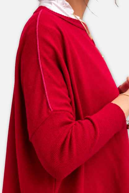 Catalina Crew Sweater - Wine & Pinkberry Contrast