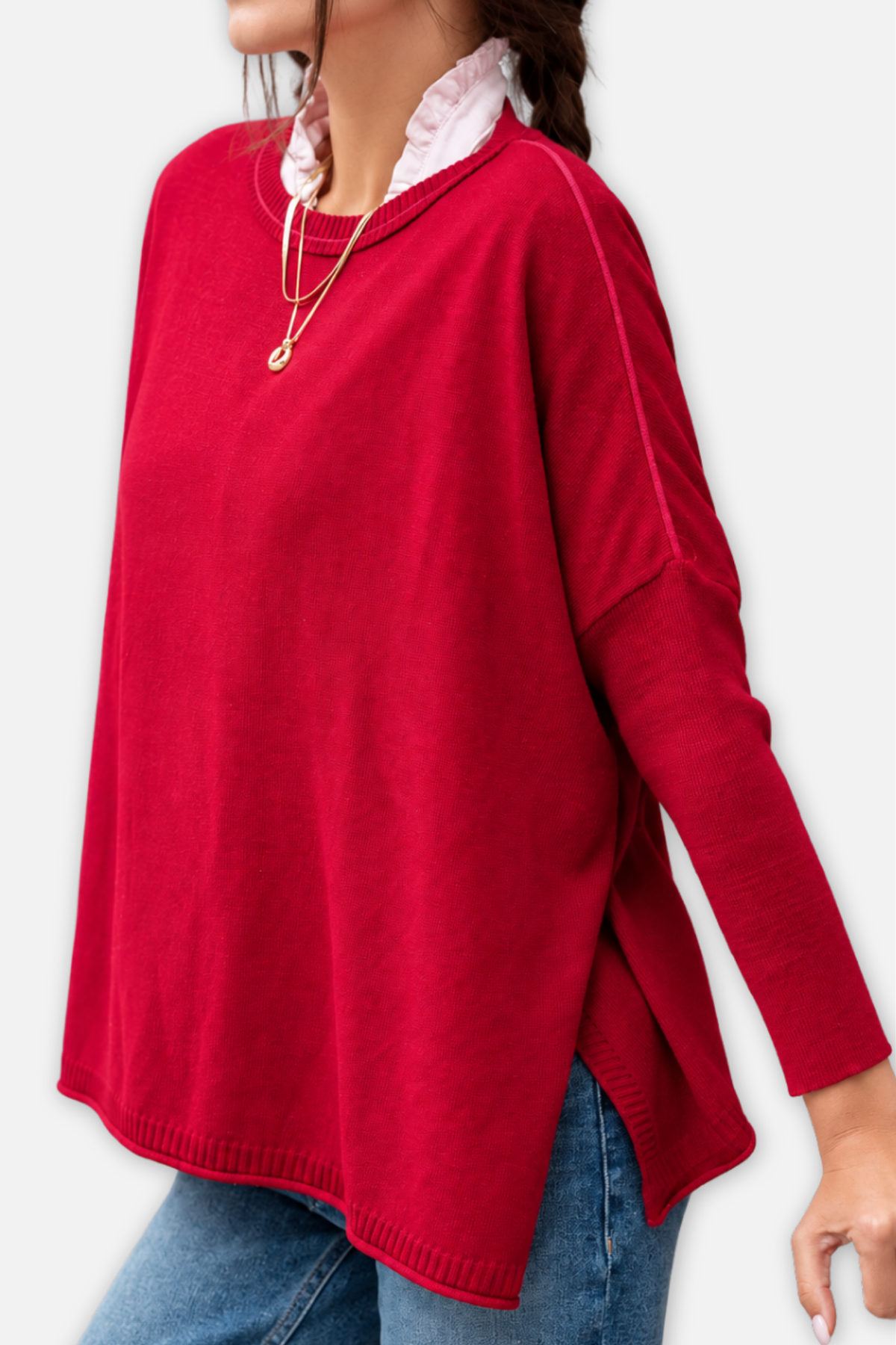 Catalina Crew Sweater - Wine & Pinkberry Contrast