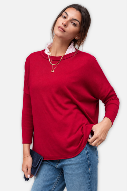 Catalina Crew Sweater - Wine & Pinkberry Contrast