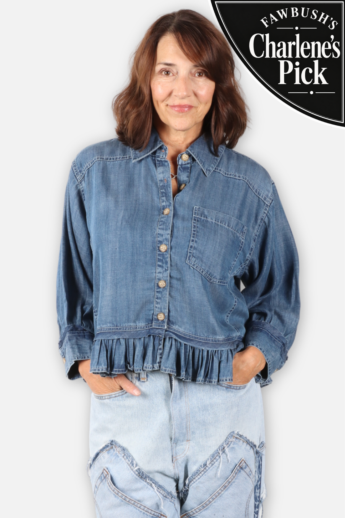 Peplum Denim Shirt Jacket - Denim Blue