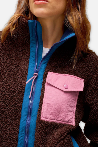 Borg Sherpa Zip Jacket - Brown Multi