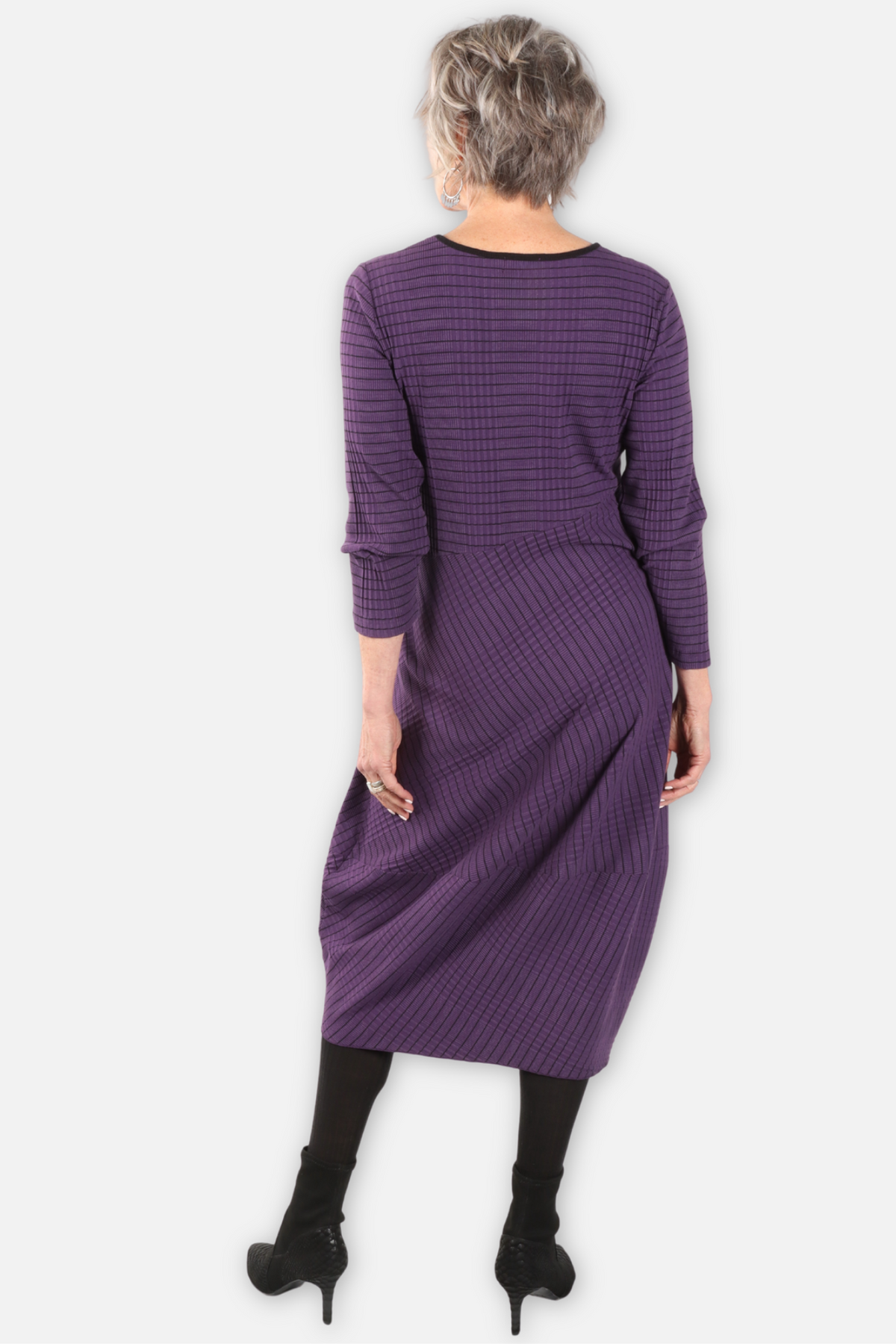 Wave Rib Mix Stripe Knit Dress - Mulberry