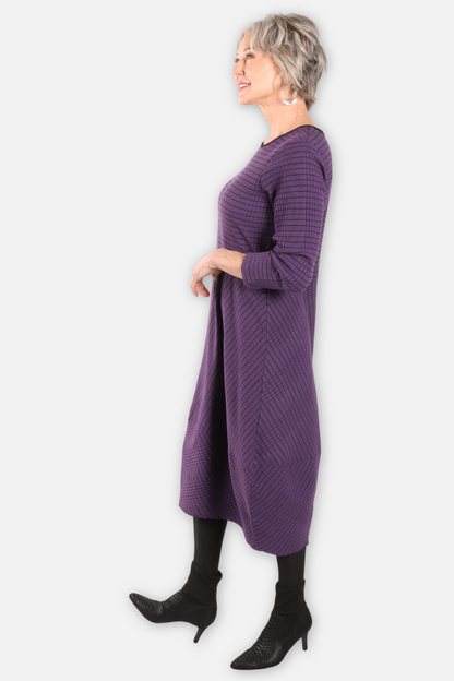 Wave Rib Mix Stripe Knit Dress - Mulberry