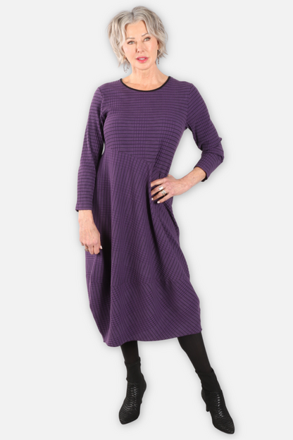 Wave Rib Mix Stripe Knit Dress - Mulberry