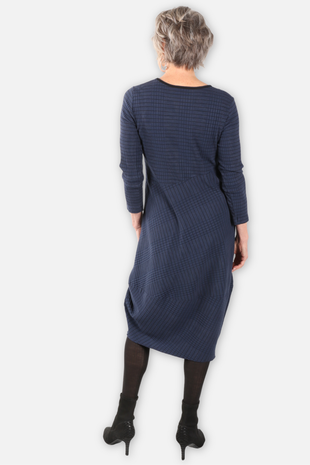 Wave Rib Mix Stripe Knit Dress - Denim
