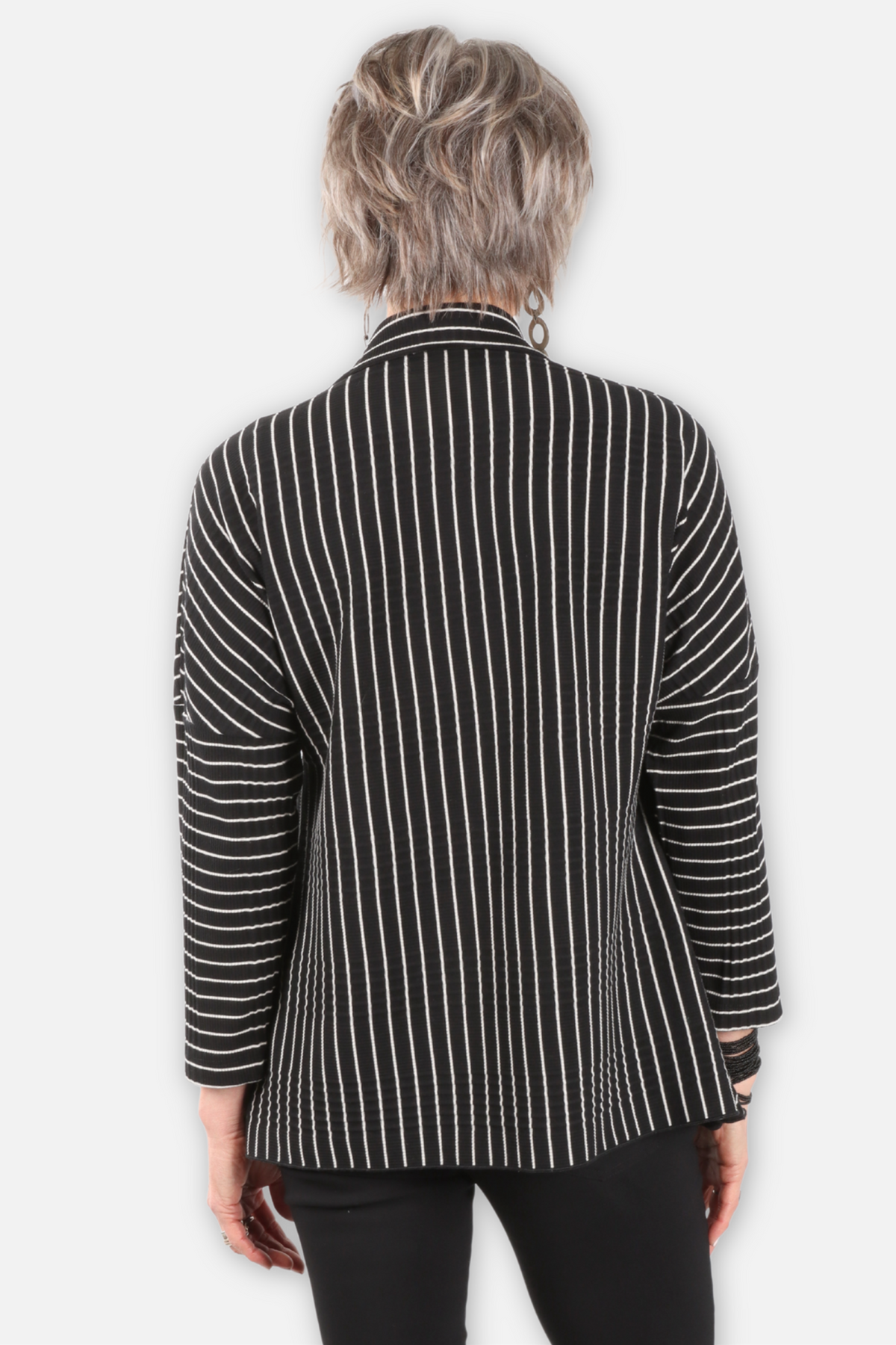 Wave Rib Mix Stripe Knit Shirt - Black