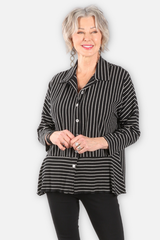 Wave Rib Mix Stripe Knit Shirt - Black