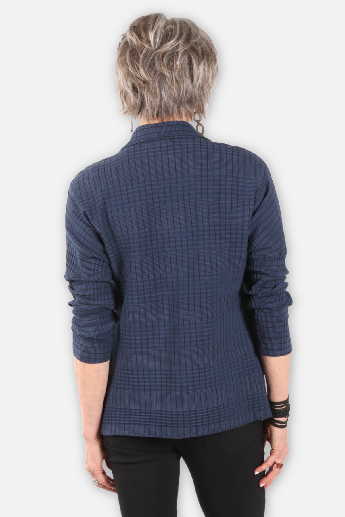 Wave Rib Mix Stripe Knit Shirt - Denim