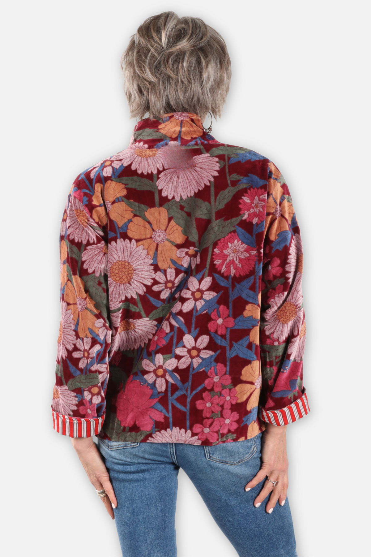 Velvet Floral Jacket - Burgundy