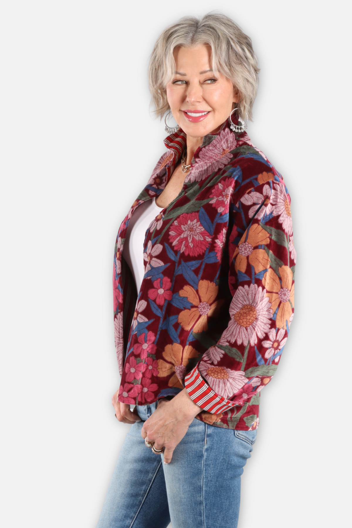 Velvet Floral Jacket - Burgundy