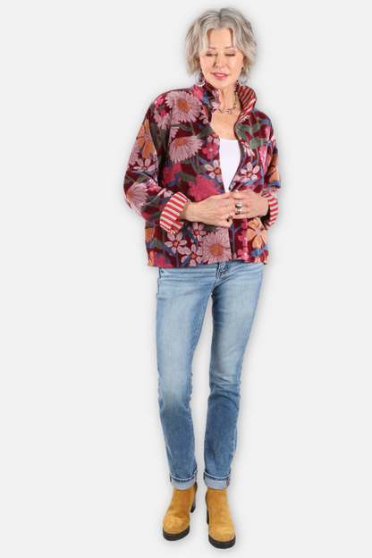 Velvet Floral Jacket - Burgundy