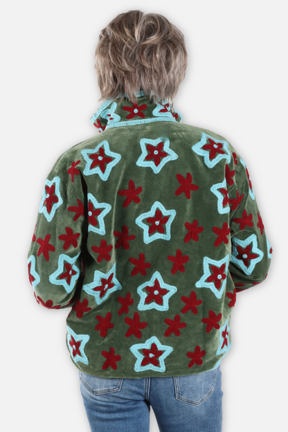 Stardust Embroidered Velvet Jacket - Green
