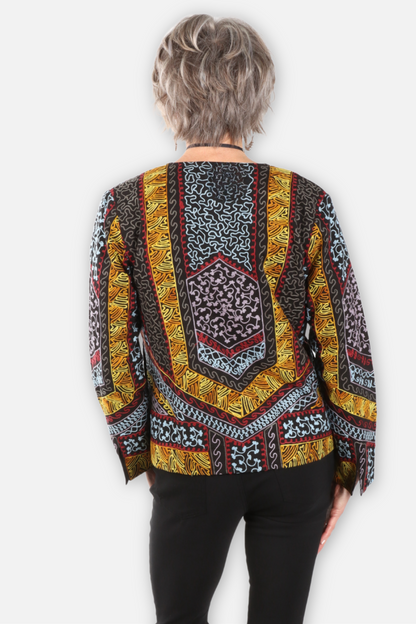 Embroidered Open Jacket - Black Multi