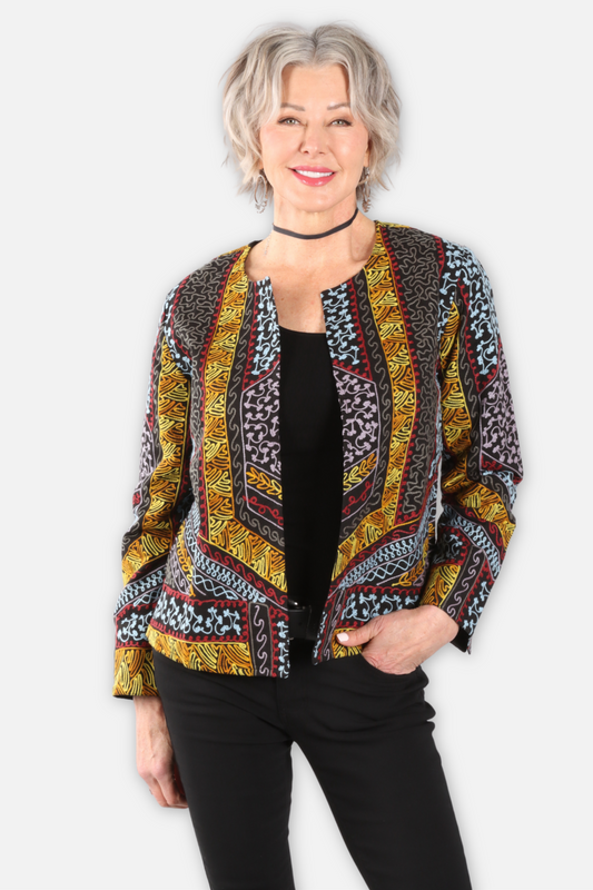 Embroidered Open Jacket - Black Multi