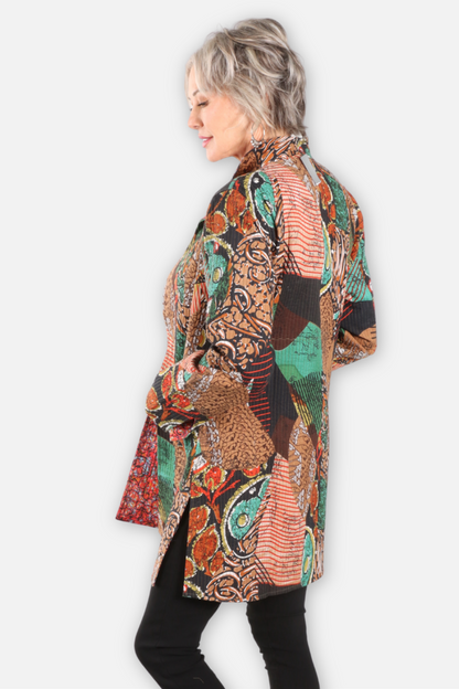 Reversible Quilted Open Duster - Jungle