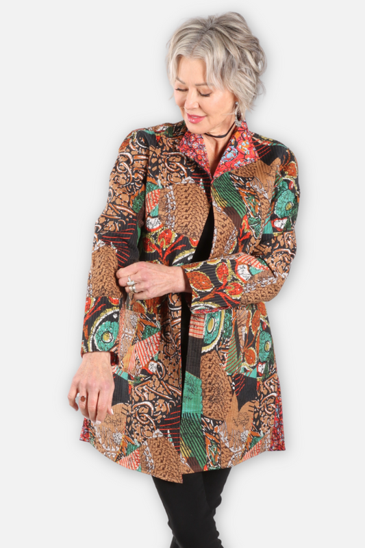 Reversible Quilted Open Duster - Jungle