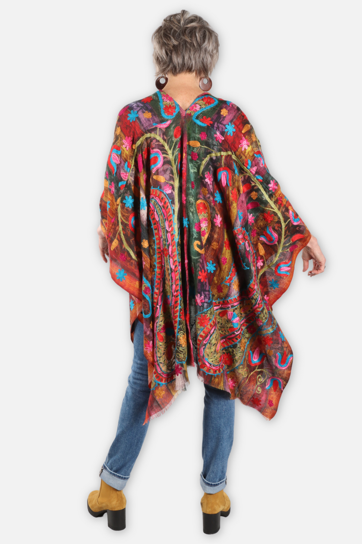 Embroidered Ruana - Hanging Garden