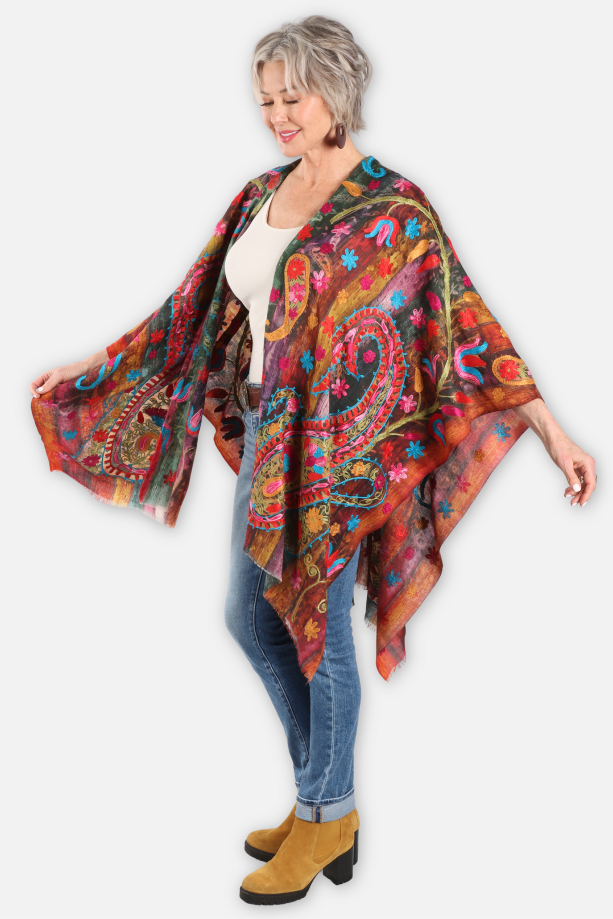 Embroidered Ruana - Hanging Garden