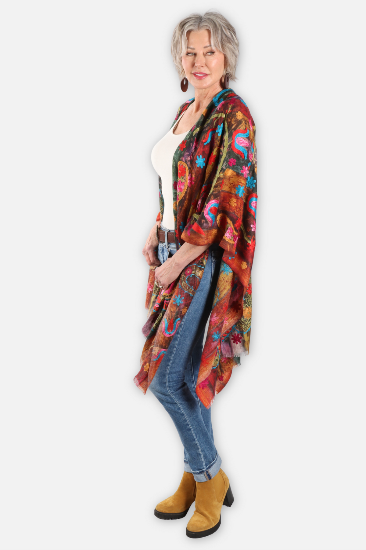 Embroidered Ruana - Hanging Garden