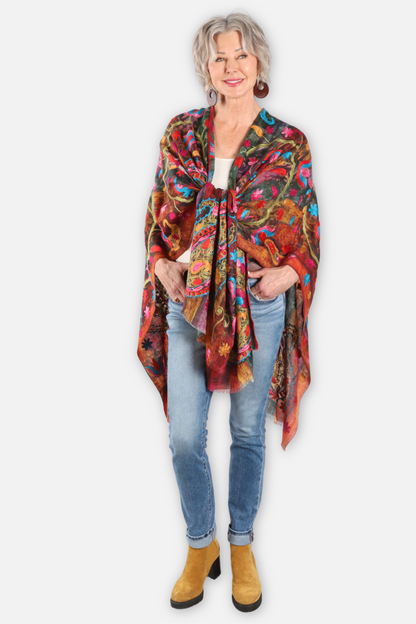 Embroidered Ruana - Hanging Garden