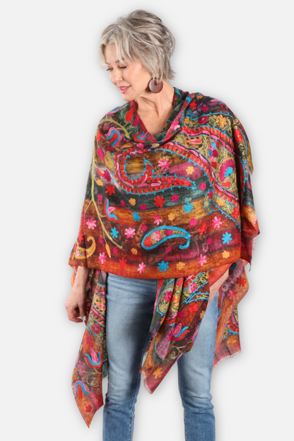 Embroidered Ruana - Hanging Garden