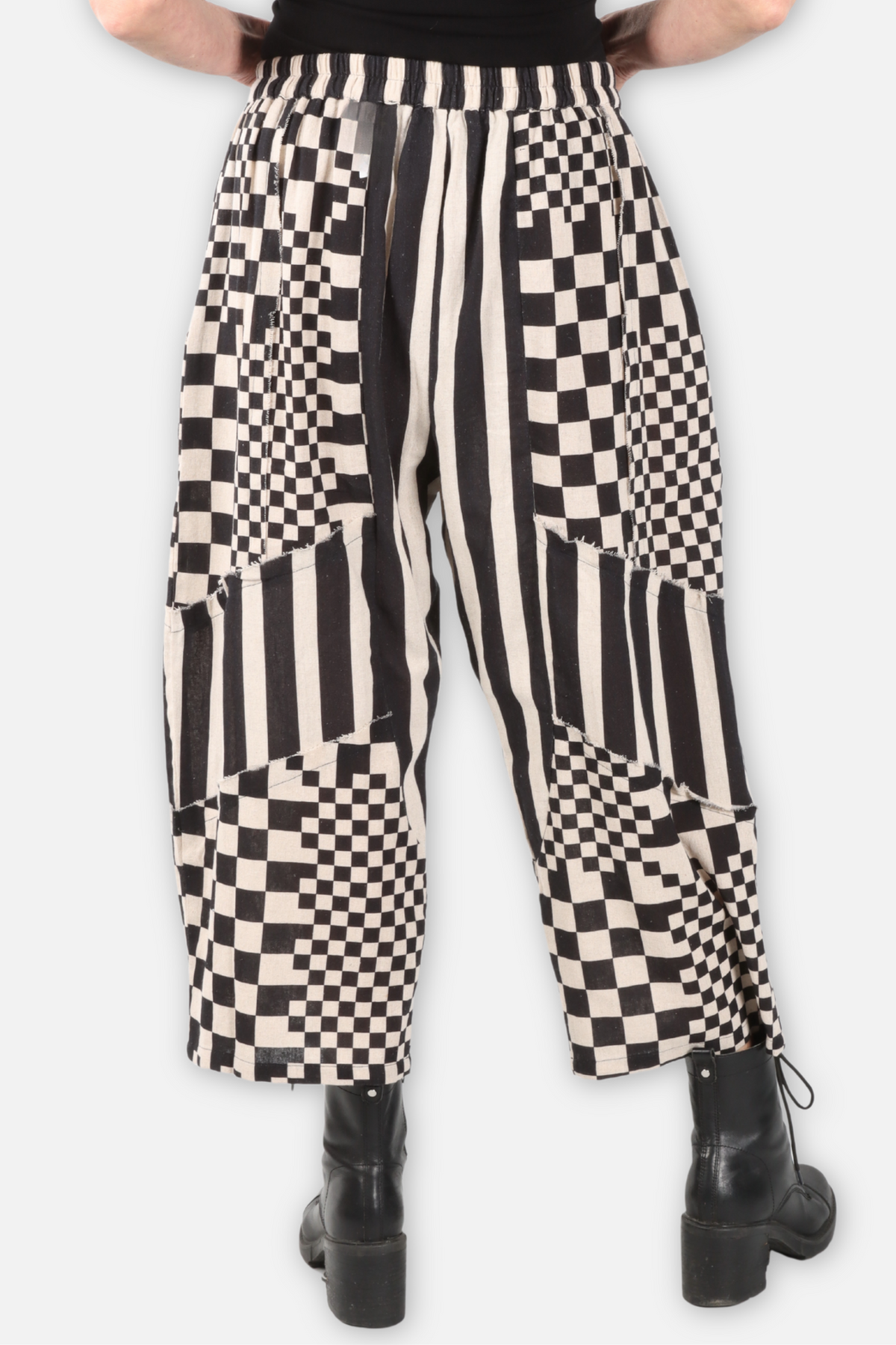 Mixed Patchwork Harem Pant - Natural & Black