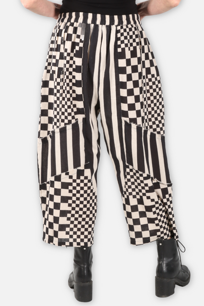 Mixed Patchwork Harem Pant - Natural & Black