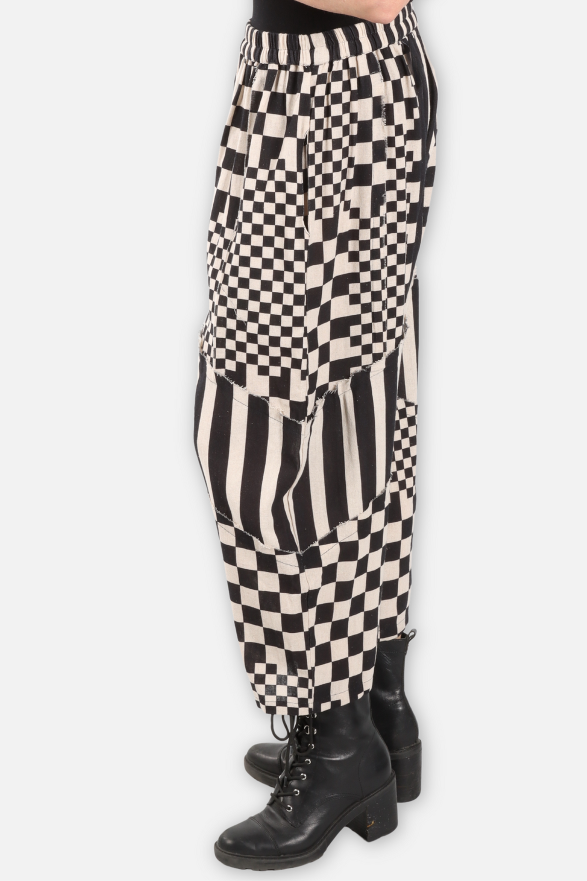 Mixed Patchwork Harem Pant - Natural & Black