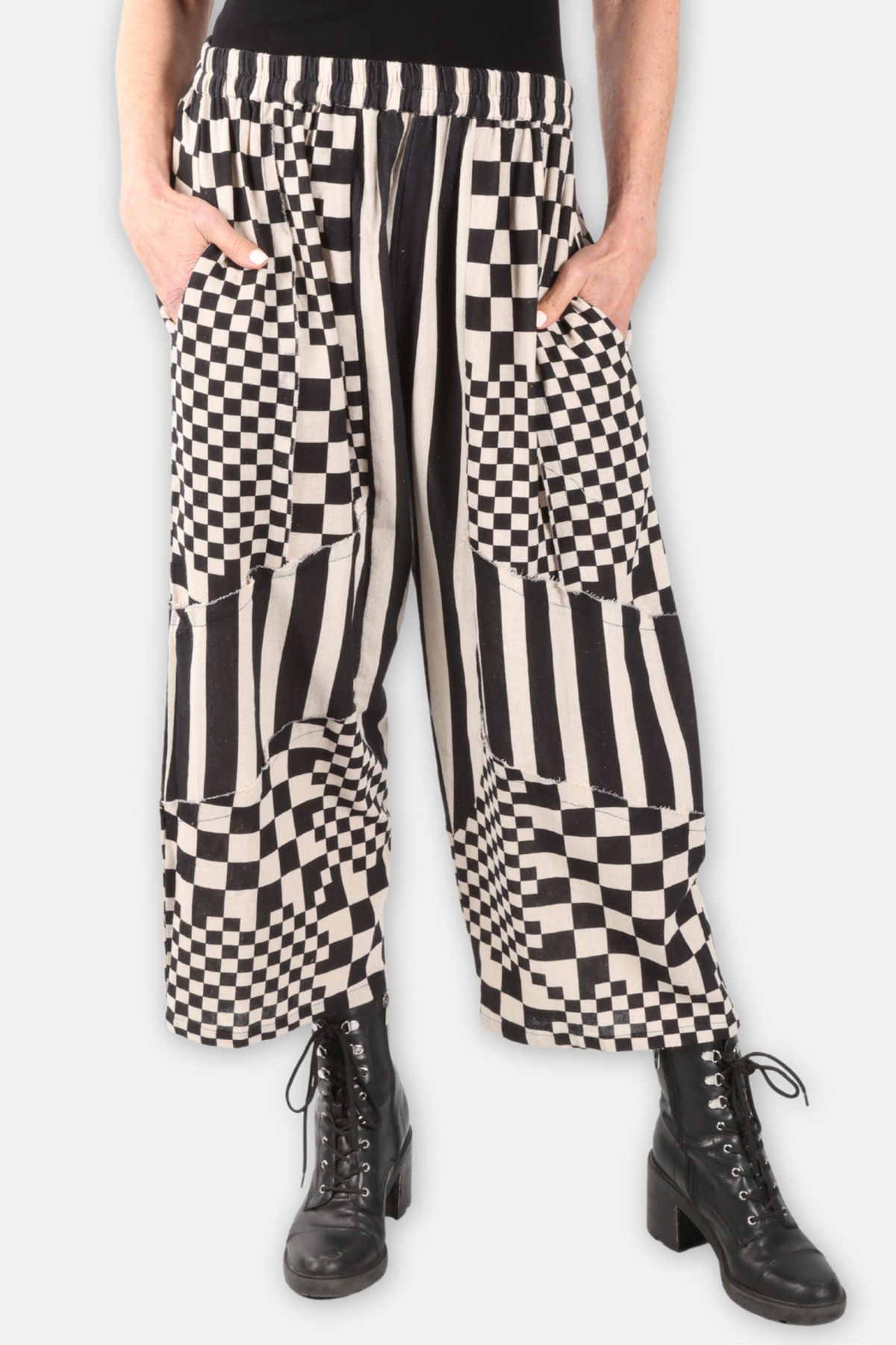 Mixed Patchwork Harem Pant - Natural & Black