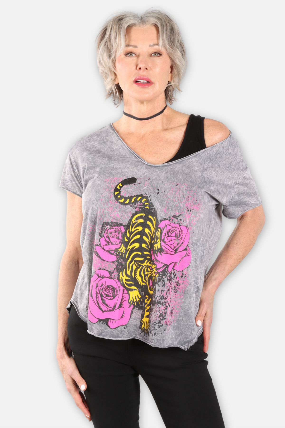Tiger Rose Tee - Grey