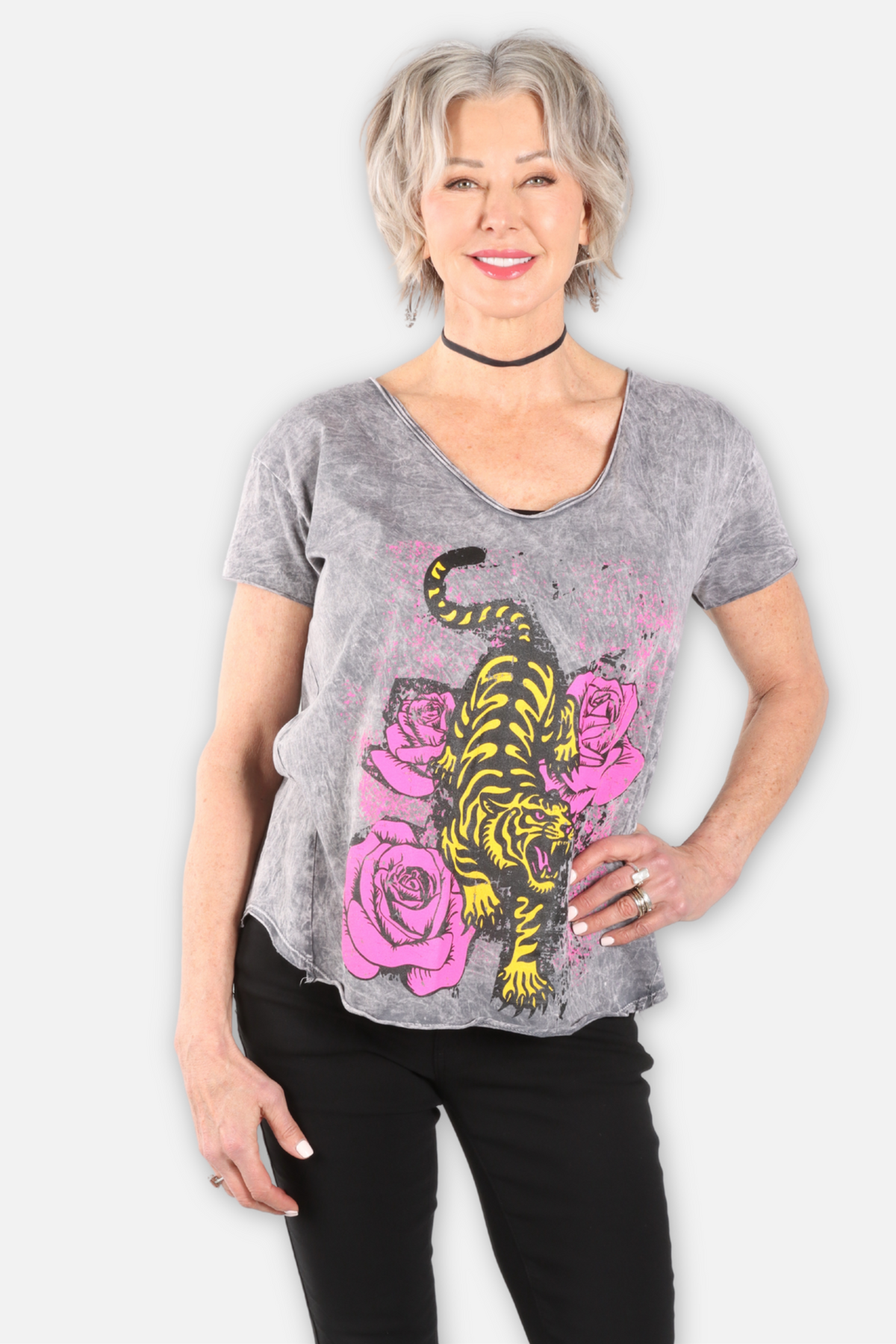 Tiger Rose Tee - Grey