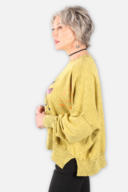 Cat's Meow Oversized Sweatshirt - Chartreuse