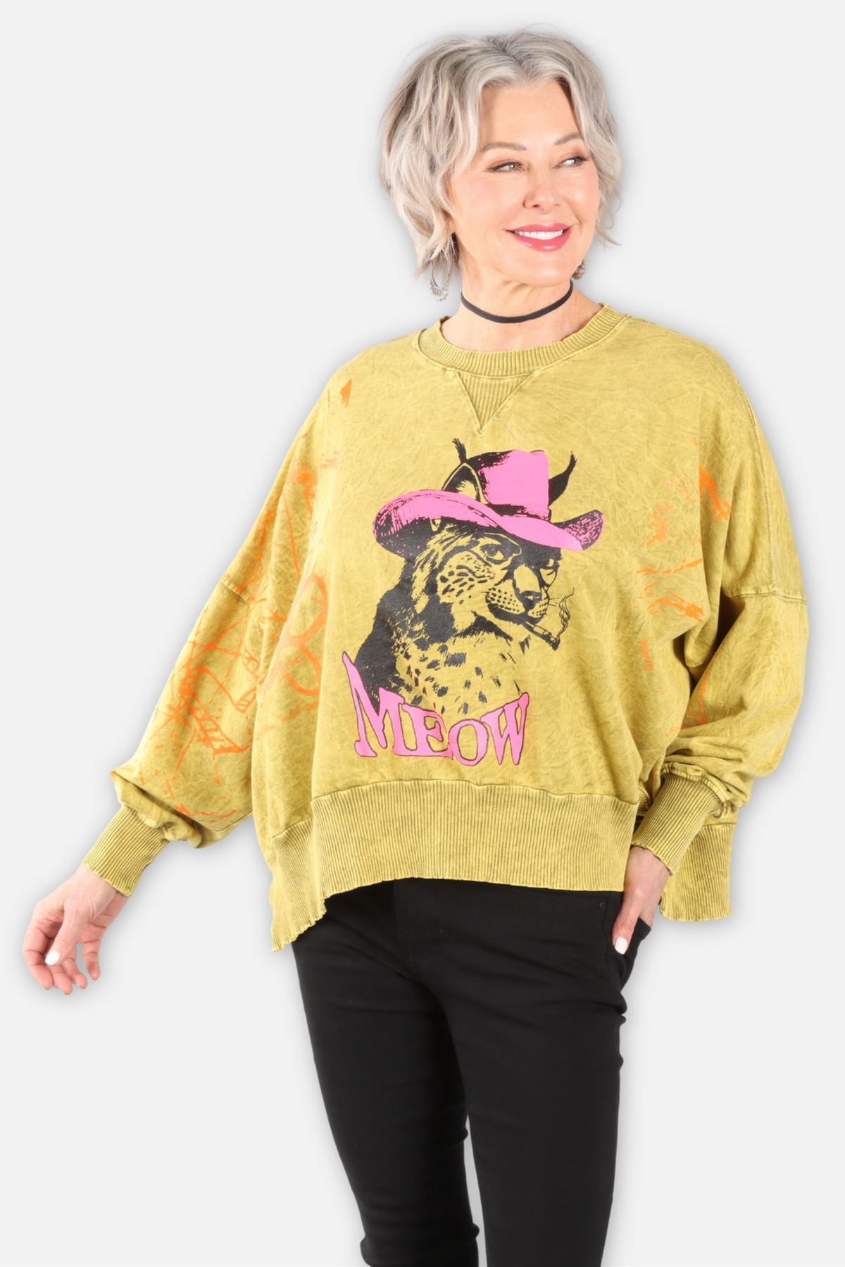 Cat's Meow Oversized Sweatshirt - Chartreuse
