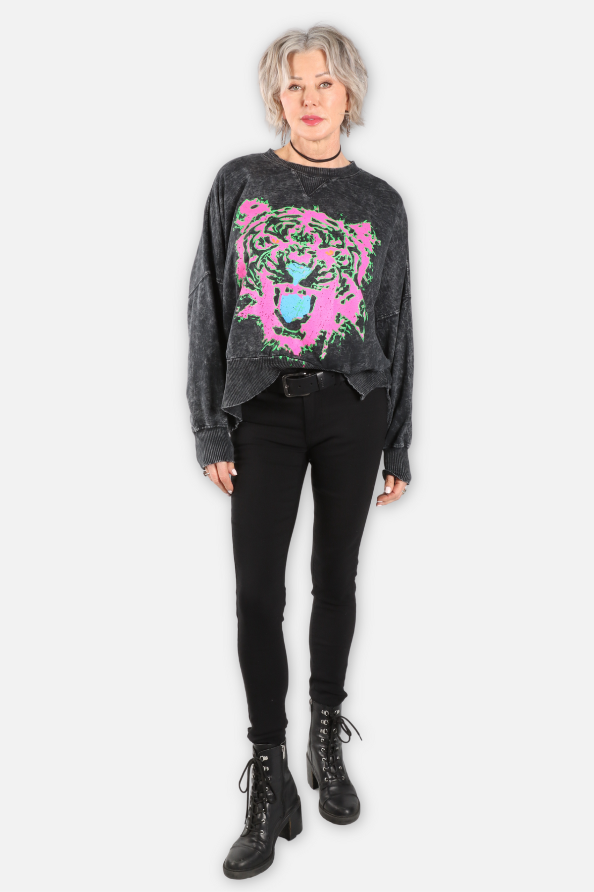 Tiger Face Oversized Sweatshirt - Black