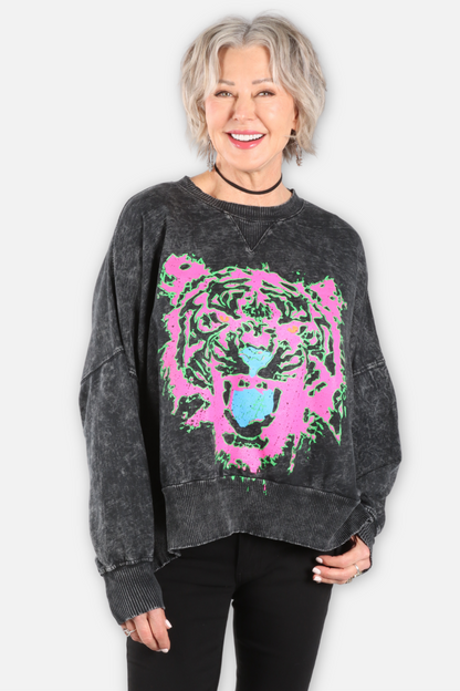 Tiger Face Oversized Sweatshirt - Black