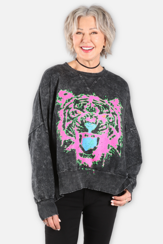 Tiger Face Oversized Sweatshirt - Black