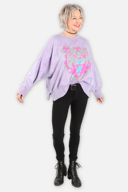 Tiger Face Oversized Sweatshirt - Lavender