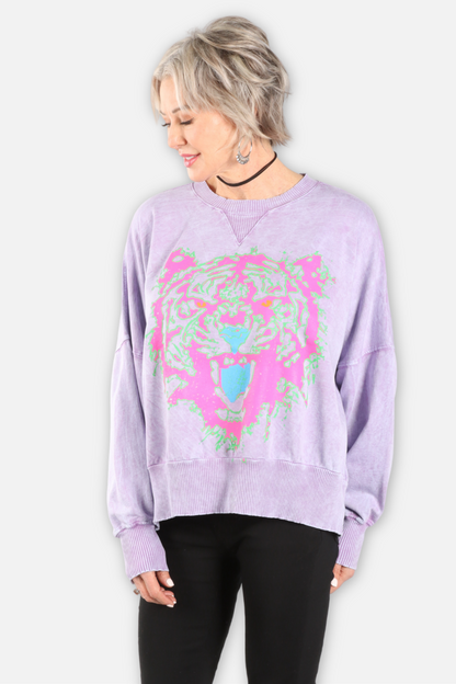 Tiger Face Oversized Sweatshirt - Lavender