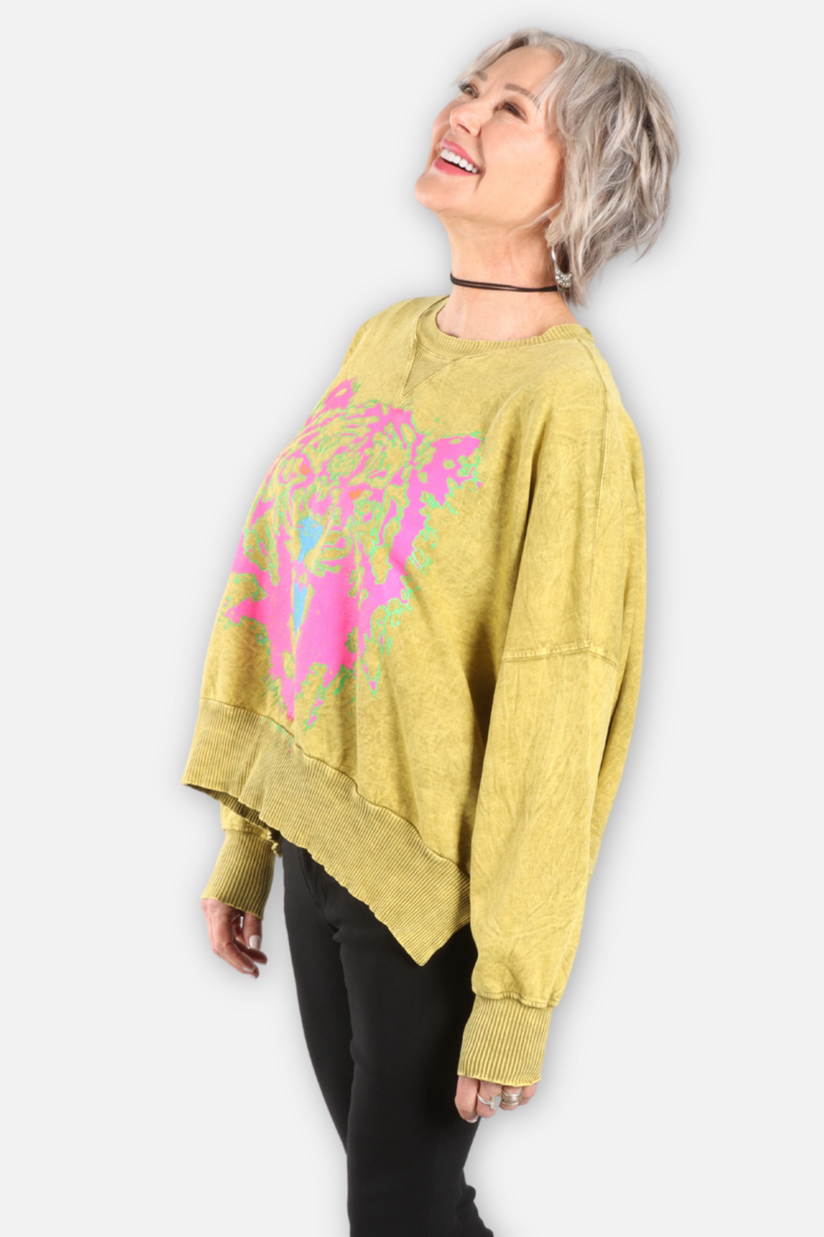 Tiger Face Oversized Sweatshirt - Chartreuse