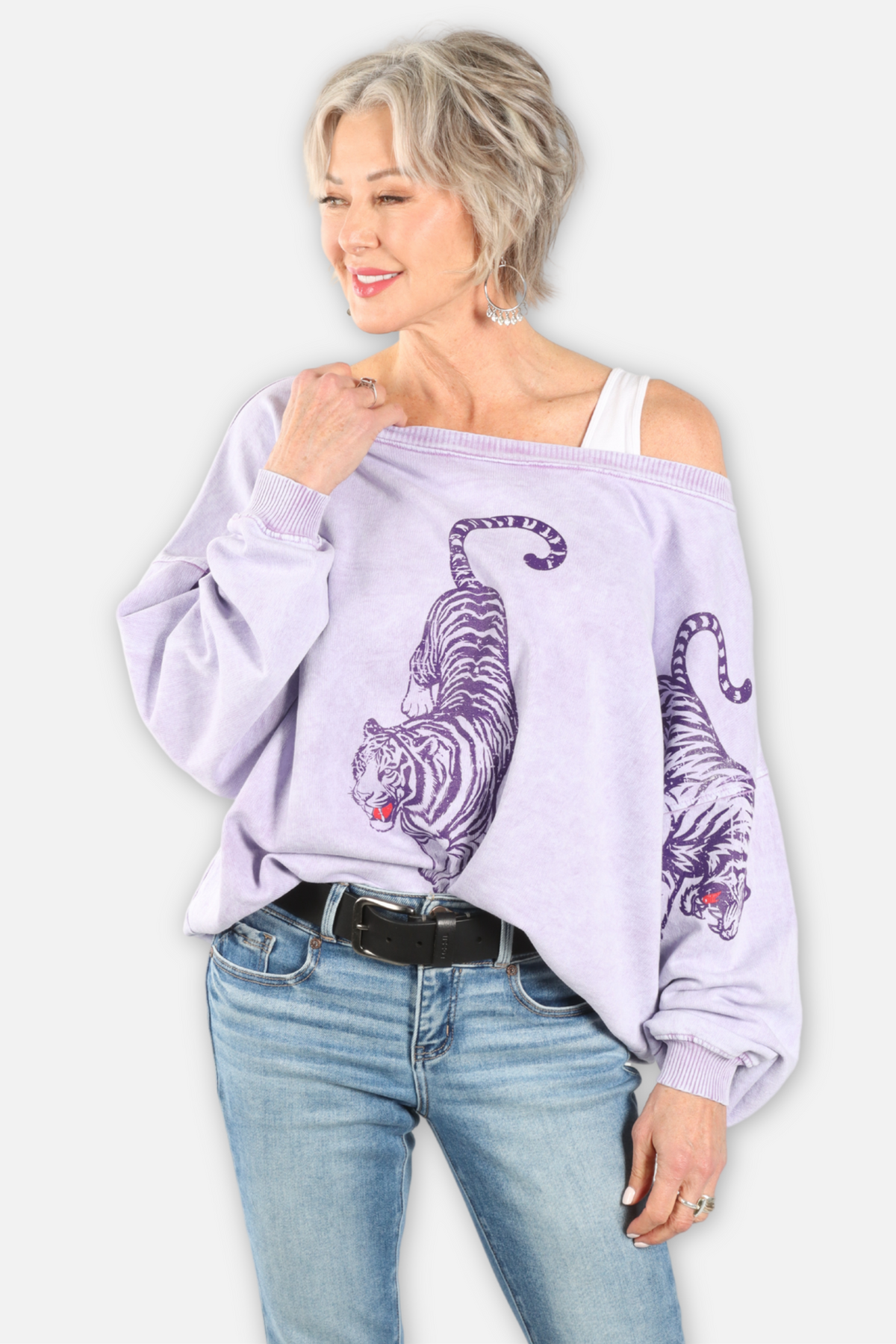 3 Tigers Wide Neck Sweatshirt - Lavender
