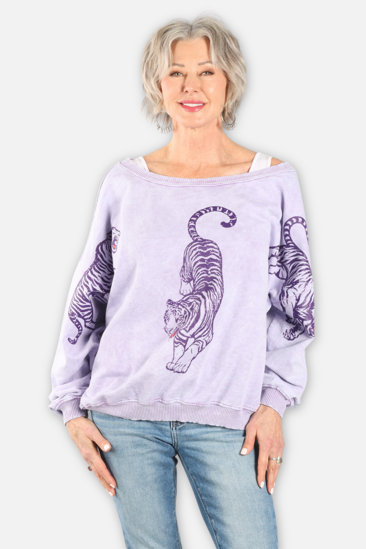 3 Tigers Wide Neck Sweatshirt - Lavender
