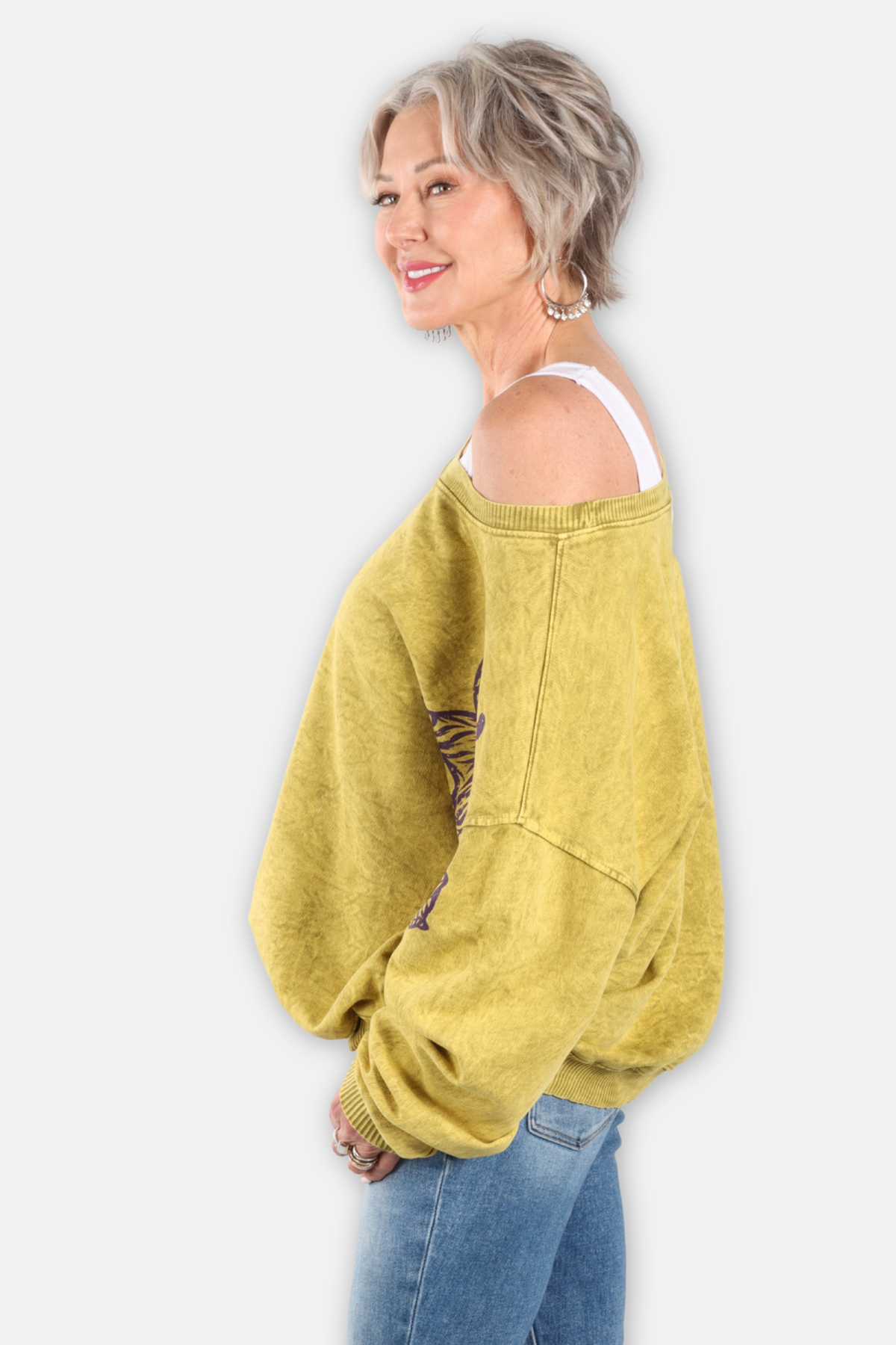 3 Tigers Wide Neck Sweatshirt - Chartreuse