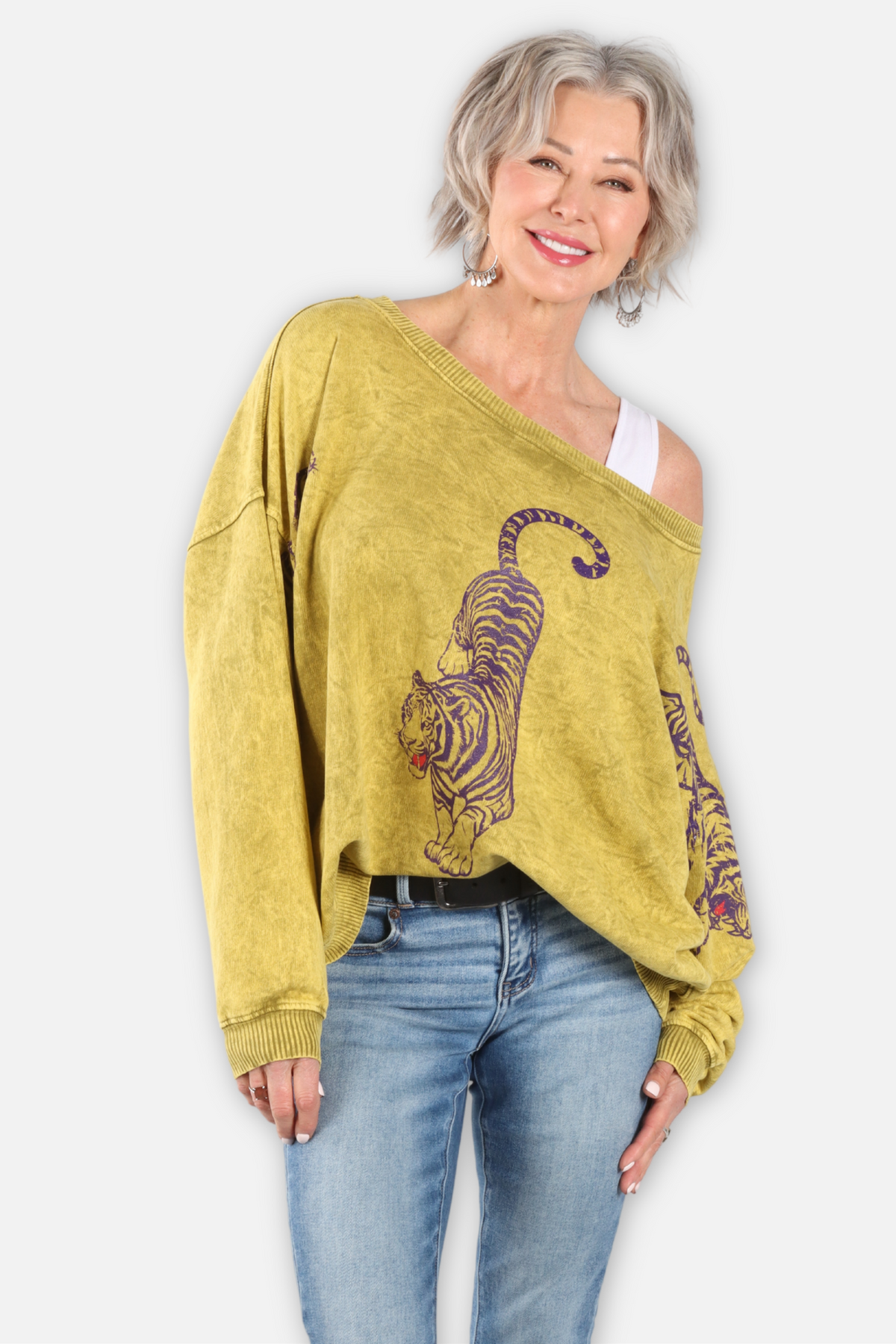 3 Tigers Wide Neck Sweatshirt - Chartreuse