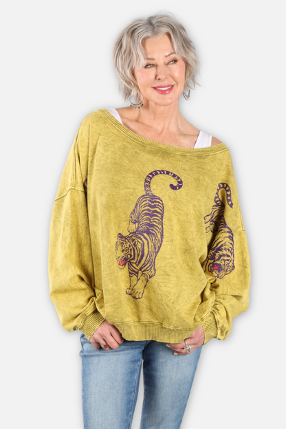 3 Tigers Wide Neck Sweatshirt - Chartreuse